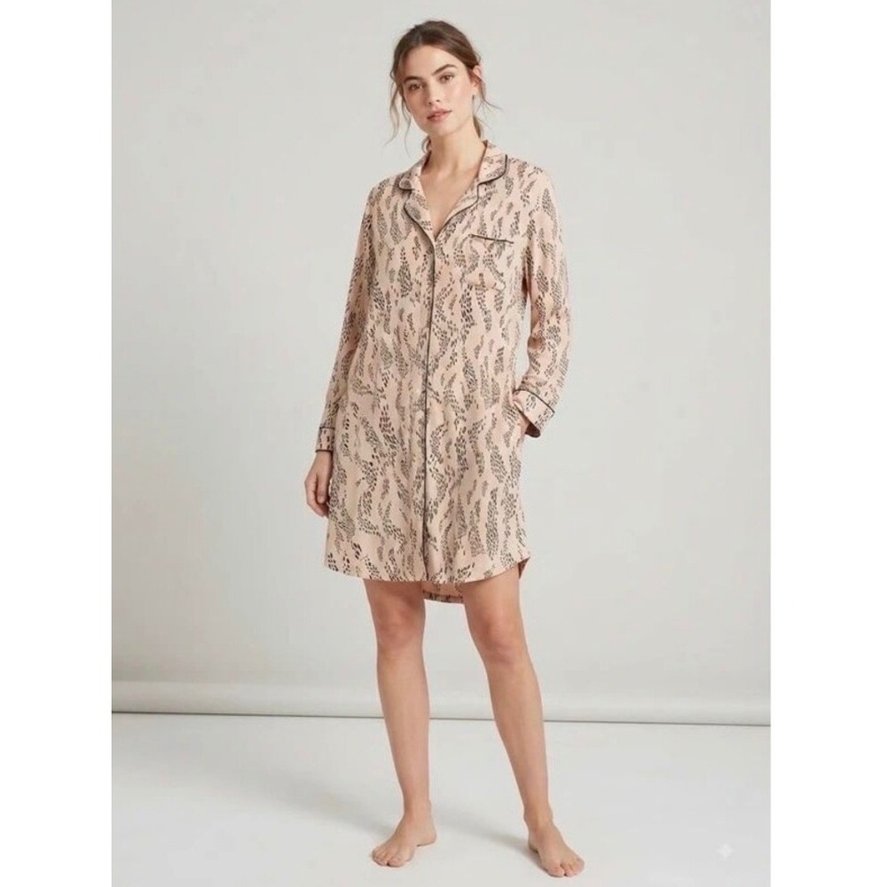State of Day Intimates Textural Animal Modal Nightshirt Tan Black Medium NEW